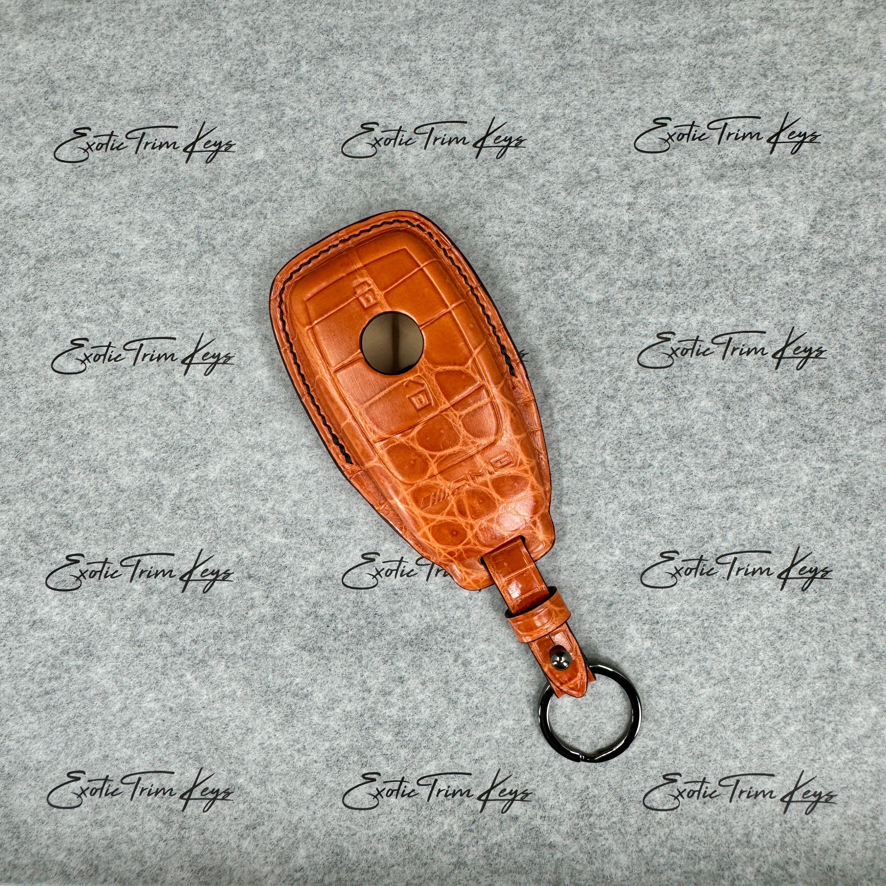 IN STOCK: GLOSSY ORANGE CROCODILE WITH BLACK DETAILS KEY COVER FOR MERCEDES