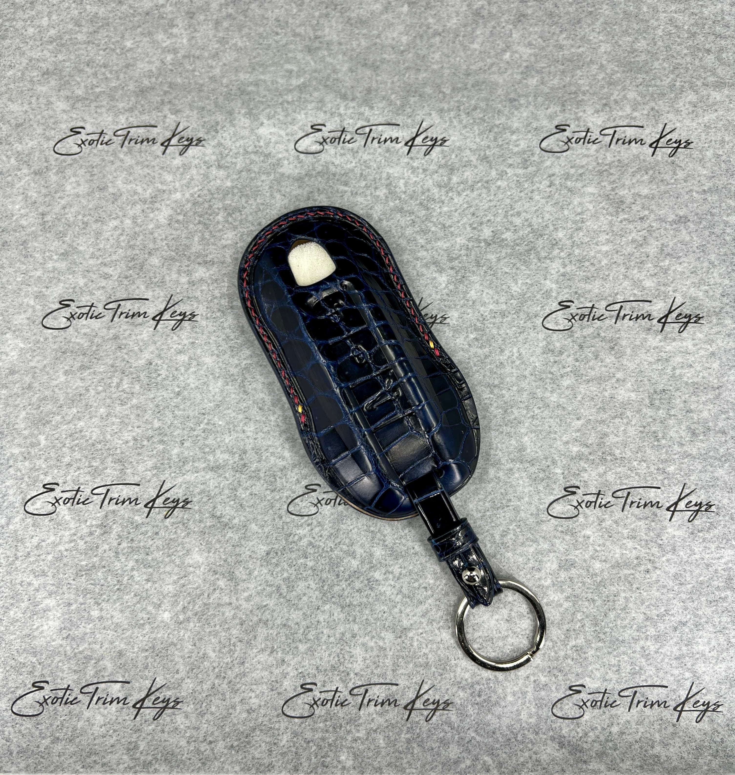 IN STOCK: NAVY BLUE CROCODILE WITH RED DETAILS KEY COVER FOR PORSCHE