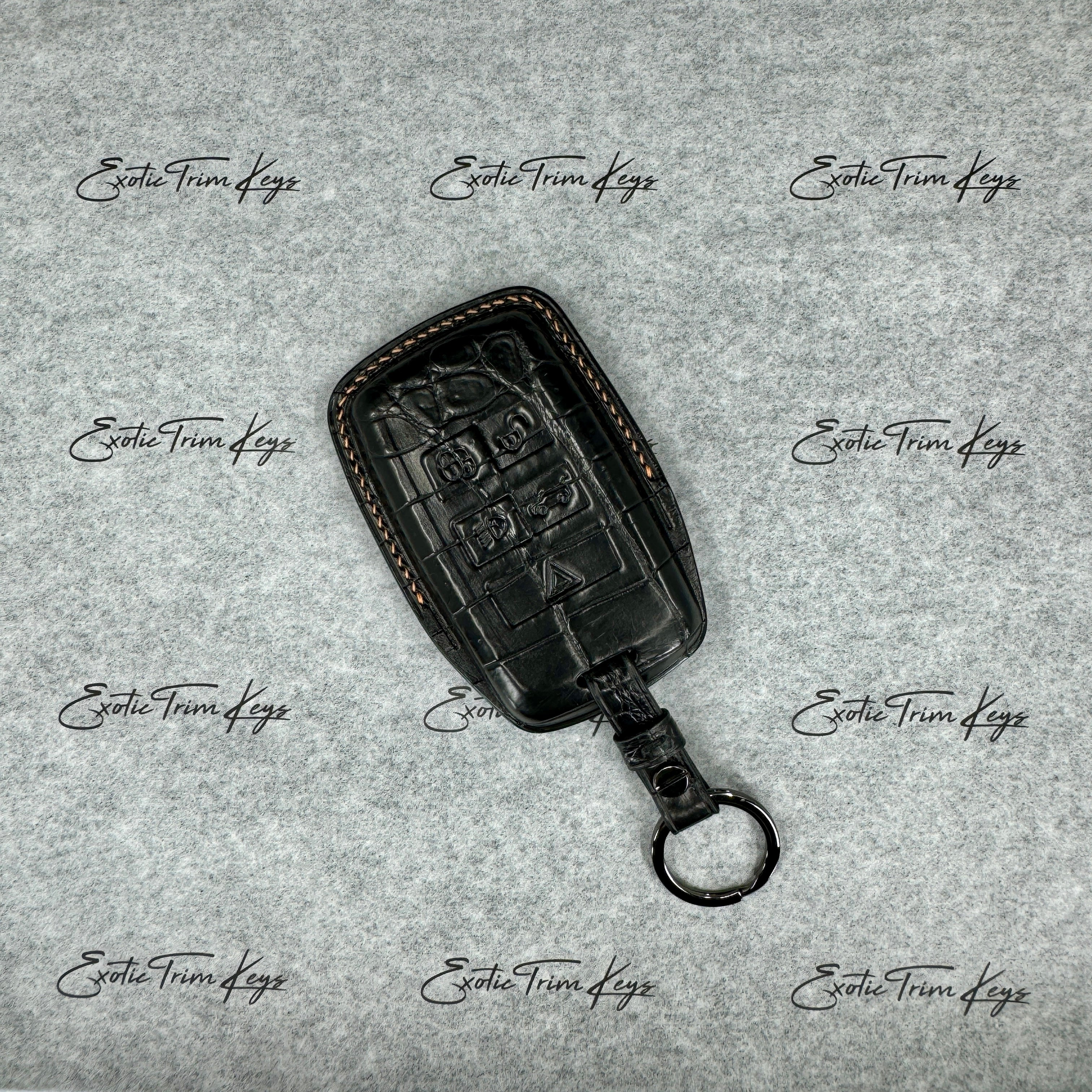 IN STOCK: GLOSSY BLACK CROCODILE WITH TANGERINE DETAILS KEY COVER FOR LAND ROVER SV