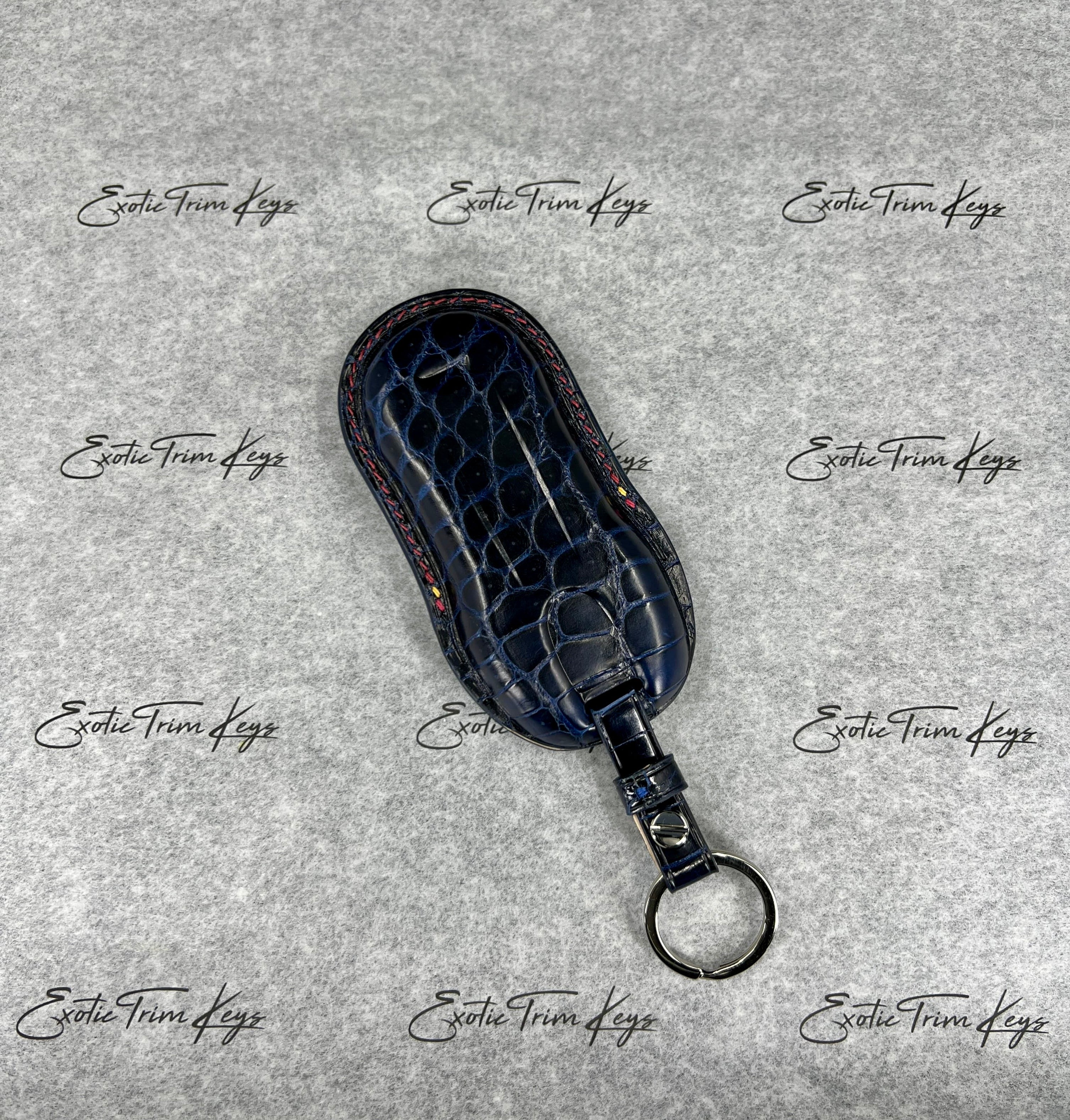 IN STOCK: NAVY BLUE CROCODILE WITH RED DETAILS KEY COVER FOR PORSCHE