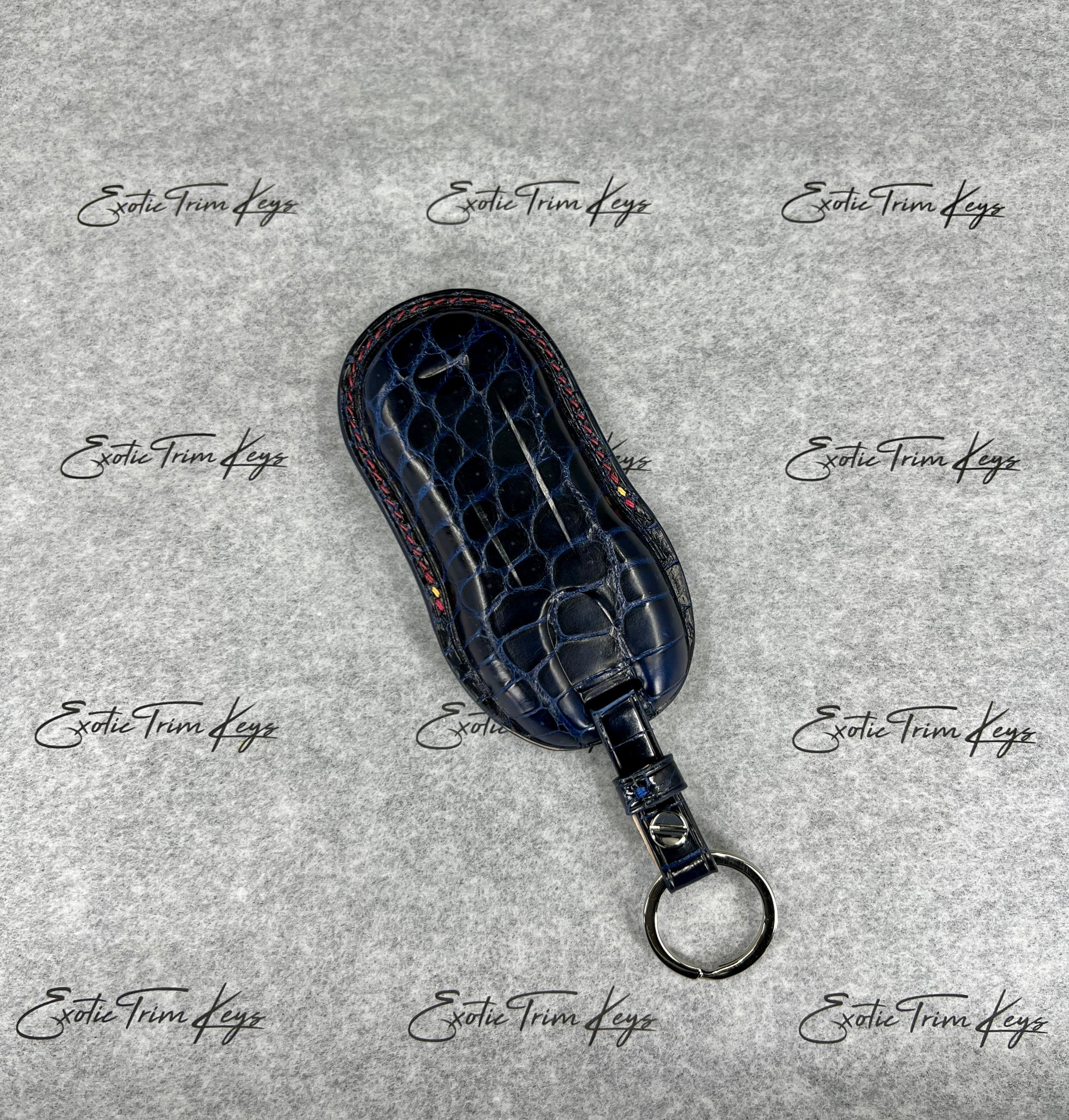 IN STOCK: NAVY BLUE CROCODILE WITH RED DETAILS KEY COVER FOR PORSCHE