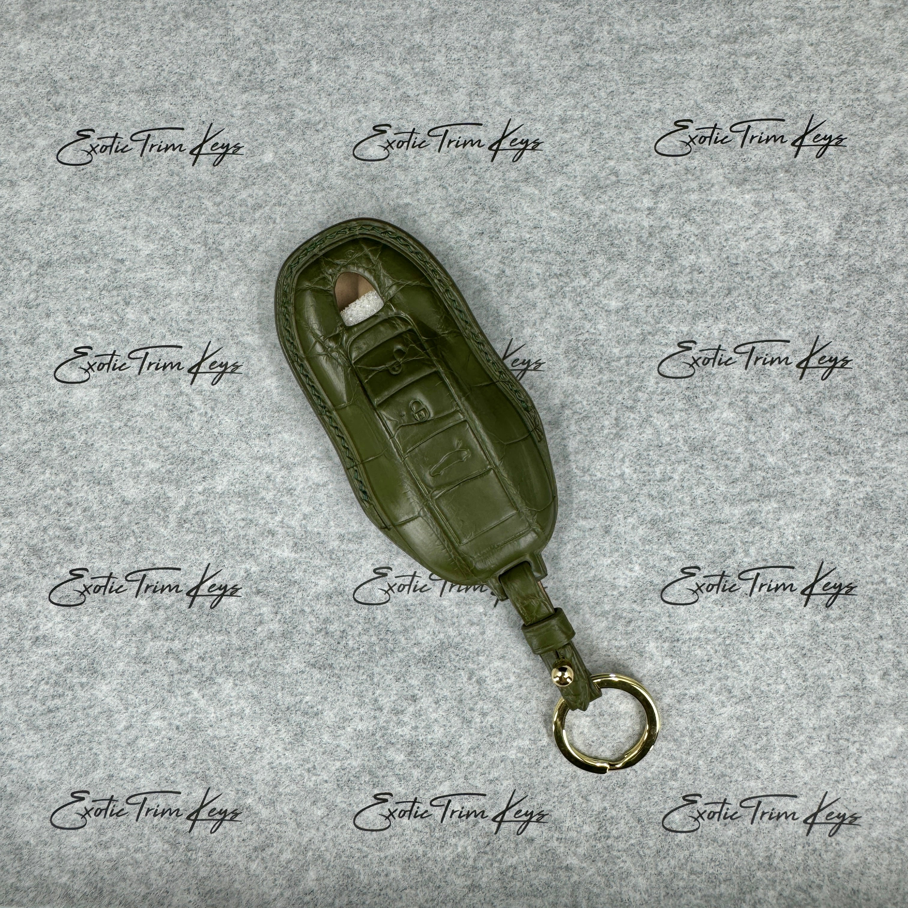 IN STOCK: OLIVE GREEN CROCODILE WITH GREEN DETAILS KEY COVER FOR PORSCHE